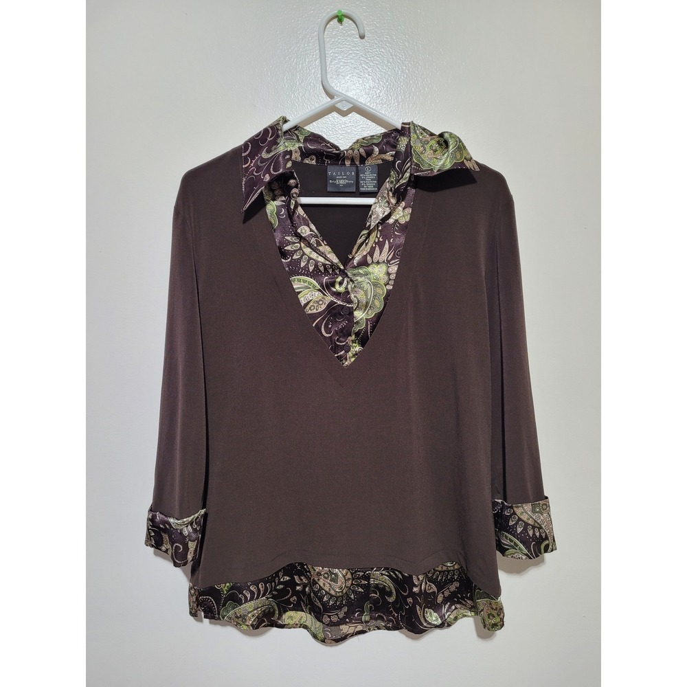 Tailor B. Moss Company Layered Top Womens Large Brown Paisley Trim